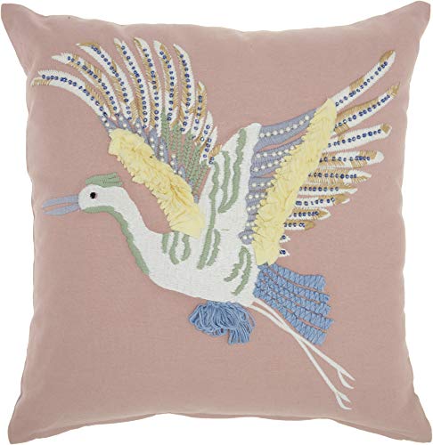 Mina Victory Plush Lines Flying Stork Multicolor 18" x 18" Throw Pillow