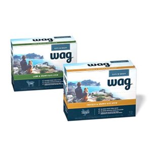 Amazon Brand - Wag Wet Dog Food Topper, Chicken & Lamb Brown Rice Stew in Gravy Variety Pack, 5.3 Oz Pouches (Pack of 24)