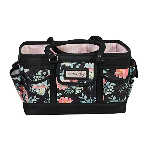 Everything Mary Black Floral Deluxe Store and Tote - Storage Art Caddy for Sewing & Scrapbooking - Craft Bag Organizer w/Handle for Supplies & Tools Organization for School, Medical, Office