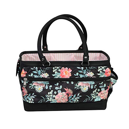 Everything Mary Black Floral Deluxe Store and Tote - Storage Art Caddy for Sewing & Scrapbooking - Craft Bag Organizer w/Handle for Supplies & Tools Organization for School, Medical, Office