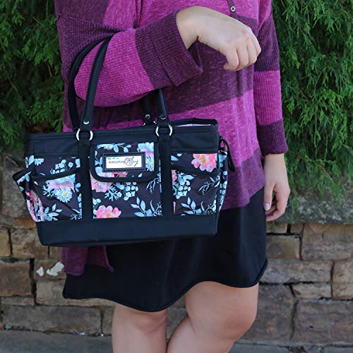 Everything Mary Black Floral Deluxe Store and Tote - Storage Art Caddy for Sewing & Scrapbooking - Craft Bag Organizer w/Handle for Supplies & Tools Organization for School, Medical, Office