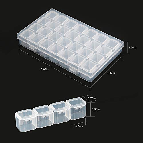 12 Packs 28 Grids Bead Organizer Containers Storage Plastic Jewelry Box Movable Dividers Earring Storage Containers Diamond Painting Storage Case for Cross Stitch Accessories, Nails, Sewing Supplies