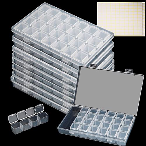 12 Packs 28 Grids Bead Organizer Containers Storage Plastic Jewelry Box Movable Dividers Earring Storage Containers Diamond Painting Storage Case for Cross Stitch Accessories, Nails, Sewing Supplies