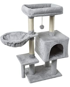 fish&nap us09h cute cat tree kitten cat tower for indoor cat condo sisal scratching posts with jump platform cat furniture activity center play house grey