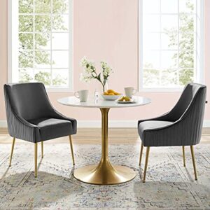 modway discern pleated back upholstered performance velvet dining chair set of 2, gray
