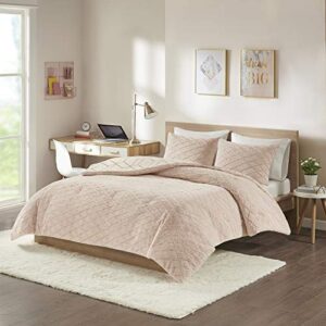 Intelligent Design Ainsley Comforter Set-Geometric Metallic Print to Faux Fur Reverse Trendy All Season Hypoallergenic Bedding, Matching Sham, Twin/Twin XL, Blush 2 Piece (ID10-1761)