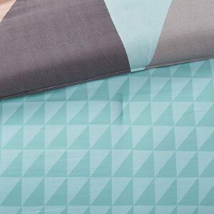 Madison Park Essentials Remy Bed in a Bag Reversible Comforter with Complete Sheet Set-Modern Geometric Triangle Design All Season Cover, Shams, Decorative Pillow, Queen(90"x90"), Aqua 8 Piece