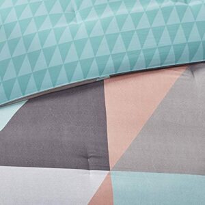 Madison Park Essentials Remy Bed in a Bag Reversible Comforter with Complete Sheet Set-Modern Geometric Triangle Design All Season Cover, Shams, Decorative Pillow, Queen(90"x90"), Aqua 8 Piece