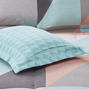 Madison Park Essentials Remy Bed in a Bag Reversible Comforter with Complete Sheet Set-Modern Geometric Triangle Design All Season Cover, Shams, Decorative Pillow, Queen(90"x90"), Aqua 8 Piece