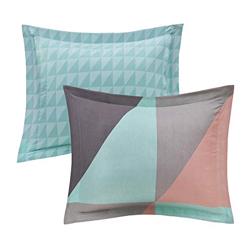 Madison Park Essentials Remy Bed in a Bag Reversible Comforter with Complete Sheet Set-Modern Geometric Triangle Design All Season Cover, Shams, Decorative Pillow, Queen(90"x90"), Aqua 8 Piece