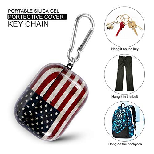 ROLEES for Airpods Pro Case ,Cute for Airpod Pro Accessories Protective Hard Case Cover Portable & Shockproof Women Girls Men with Keychain/Strap for Apple Airpods Pro Charging Case(American Flag)