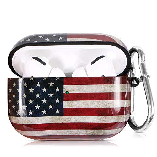 ROLEES for Airpods Pro Case ,Cute for Airpod Pro Accessories Protective Hard Case Cover Portable & Shockproof Women Girls Men with Keychain/Strap for Apple Airpods Pro Charging Case(American Flag)