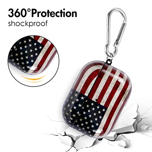 ROLEES for Airpods Pro Case ,Cute for Airpod Pro Accessories Protective Hard Case Cover Portable & Shockproof Women Girls Men with Keychain/Strap for Apple Airpods Pro Charging Case(American Flag)