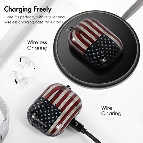 ROLEES for Airpods Pro Case ,Cute for Airpod Pro Accessories Protective Hard Case Cover Portable & Shockproof Women Girls Men with Keychain/Strap for Apple Airpods Pro Charging Case(American Flag)