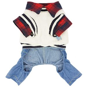 HOODDEAL Dog Clothes Plaid Dog Shirt Dog Outfit Overalls Jeans Jumpsuit with Warm Sweater Vest Two-Piece Cool Puppy Clothes for Small Dogs Boy (Medium, Red-Black)