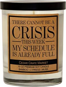 there cannot be a crisis this week - funny candles for women, men - funny going away gift for coworker thank you candle, funny work gifts, work bestie gifts, boss gift, new job gifts, made in usa