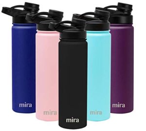 mira 24 oz stainless steel water bottle - hydro vacuum insulated metal thermos flask keeps cold for 24 hours, hot for 12 hours - bpa-free spout lid cap - black