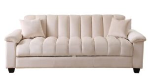 legend furniture convertible comfortable sleeper velvet sofa couch with storage for for living room bedroom sofabed, 83'', cream