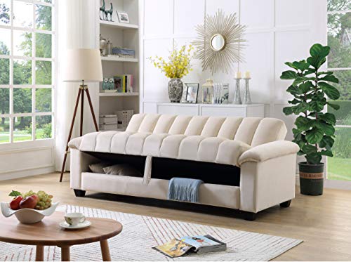 Legend Furniture Convertible Comfortable Sleeper Velvet Sofa Couch with Storage for for Living Room Bedroom Sofabed, 83'', Cream