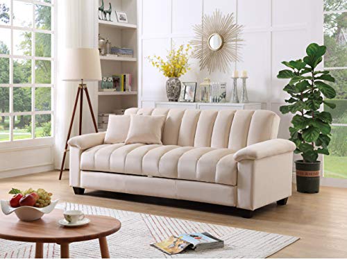 Legend Furniture Convertible Comfortable Sleeper Velvet Sofa Couch with Storage for for Living Room Bedroom Sofabed, 83'', Cream