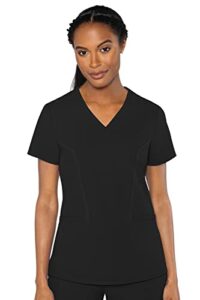 med couture women's 'peaches collection' double v-neck scrub top, black, large