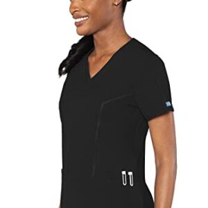 Med Couture Women's 'Peaches Collection' Double V-Neck Scrub Top, Black, Large