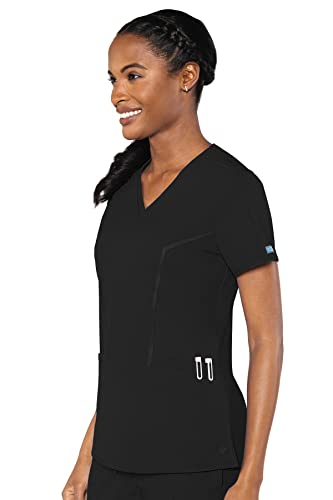 Med Couture Women's 'Peaches Collection' Double V-Neck Scrub Top, Black, Large