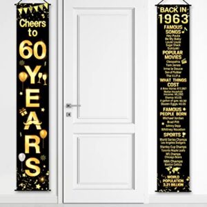 60th Birthday Party Anniversary Decorations Cheers to 60 Years Banner Party Decorations Welcome Porch Sign for Years Birthday Supplies (60th-1963)