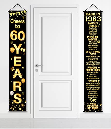 60th Birthday Party Anniversary Decorations Cheers to 60 Years Banner Party Decorations Welcome Porch Sign for Years Birthday Supplies (60th-1963)