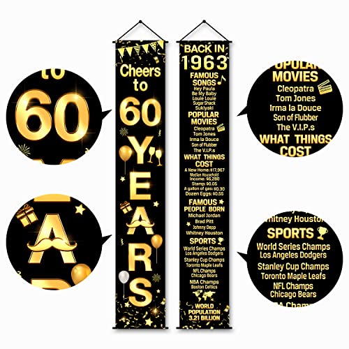 60th Birthday Party Anniversary Decorations Cheers to 60 Years Banner Party Decorations Welcome Porch Sign for Years Birthday Supplies (60th-1963)