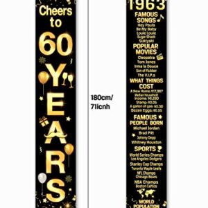 60th Birthday Party Anniversary Decorations Cheers to 60 Years Banner Party Decorations Welcome Porch Sign for Years Birthday Supplies (60th-1963)