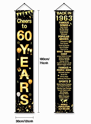 60th Birthday Party Anniversary Decorations Cheers to 60 Years Banner Party Decorations Welcome Porch Sign for Years Birthday Supplies (60th-1963)