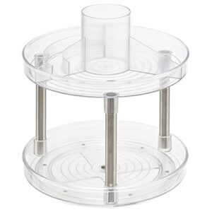 mDesign Spinning 2-Tier Lazy Susan Makeup Turntable Storage Center Tray - Rotating Organizer for Bathroom Vanity Counter Tops, Dressing Tables, Cosmetic Stations - Ligne Collection - 9" Round - Clear