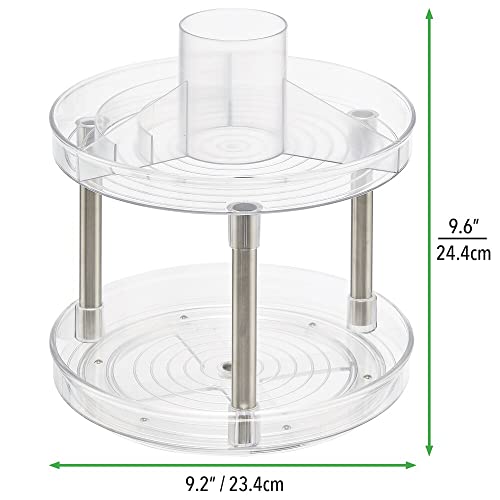 mDesign Spinning 2-Tier Lazy Susan Makeup Turntable Storage Center Tray - Rotating Organizer for Bathroom Vanity Counter Tops, Dressing Tables, Cosmetic Stations - Ligne Collection - 9" Round - Clear