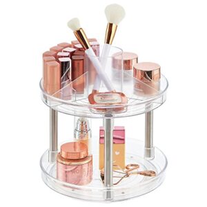mDesign Spinning 2-Tier Lazy Susan Makeup Turntable Storage Center Tray - Rotating Organizer for Bathroom Vanity Counter Tops, Dressing Tables, Cosmetic Stations - Ligne Collection - 9" Round - Clear