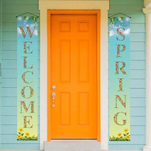 hello spring banner,spring welcome porch sign,spring party decoration outdoor indoor front for home farmhouse school classroom