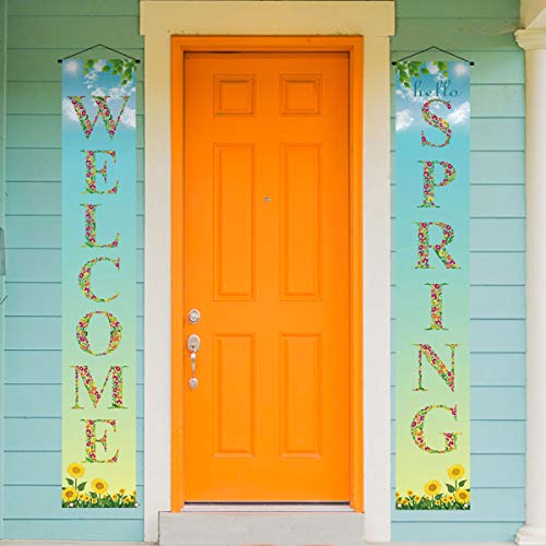 Hello Spring Banner,Spring Welcome Porch Sign,Spring Party Decoration Outdoor Indoor Front for Home Farmhouse School Classroom