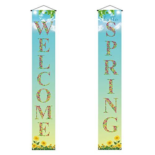 Hello Spring Banner,Spring Welcome Porch Sign,Spring Party Decoration Outdoor Indoor Front for Home Farmhouse School Classroom