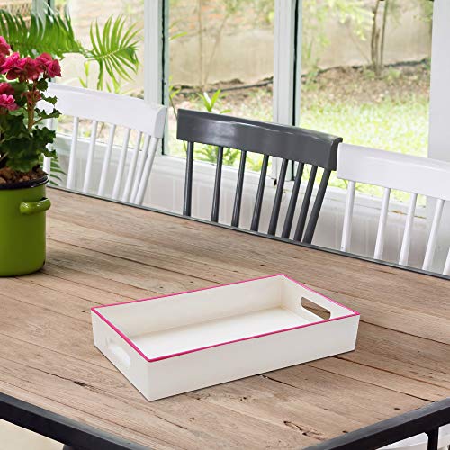 Trina Turk Small Serving Tray- Indoor & Outdoor Platter for Home Entertaining, Cocktail Hour, Snacks, Decorative Display for Jewelry, Candles, Barware, Perfume, 11"x6", White/Pink