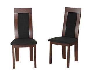 cortesi home tia walnut finish dining chair in charcoal fabric, set of 2, brown