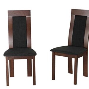 Cortesi Home Tia Walnut Finish Dining Chair in Charcoal Fabric, Set of 2, Brown