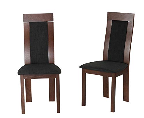 Cortesi Home Tia Walnut Finish Dining Chair in Charcoal Fabric, Set of 2, Brown