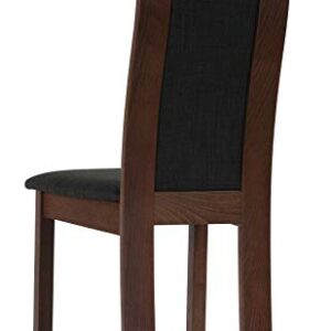 Cortesi Home Tia Walnut Finish Dining Chair in Charcoal Fabric, Set of 2, Brown