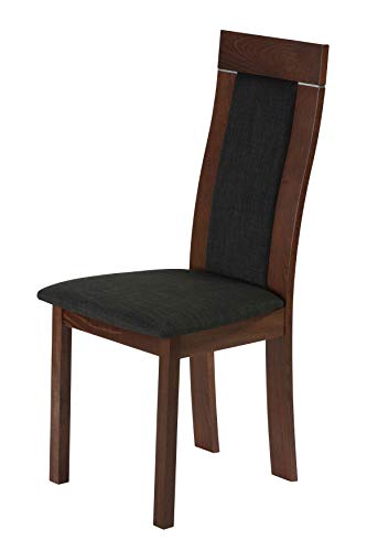 Cortesi Home Tia Walnut Finish Dining Chair in Charcoal Fabric, Set of 2, Brown