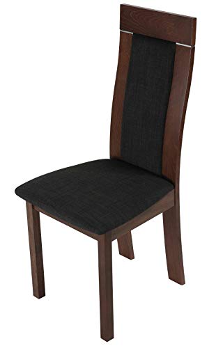 Cortesi Home Tia Walnut Finish Dining Chair in Charcoal Fabric, Set of 2, Brown