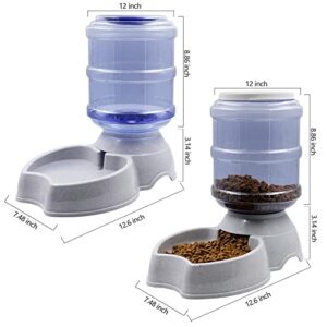 Zcaukya Automatic Cat Feeder and Water Dispenser Set, 1 Gal x 2 Gravity Dog Water Fountain Pet Food Feeder (Grey)