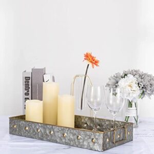 TABLECLOTHSFACTORY 19"x9.5" Galvanized Metal and Wooden Decorative Serving Tray with Handle for Wedding Banquet Party Decoration