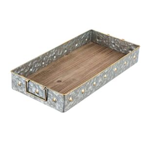 tableclothsfactory 19"x9.5" galvanized metal and wooden decorative serving tray with handle for wedding banquet party decoration