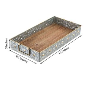 TABLECLOTHSFACTORY 19"x9.5" Galvanized Metal and Wooden Decorative Serving Tray with Handle for Wedding Banquet Party Decoration