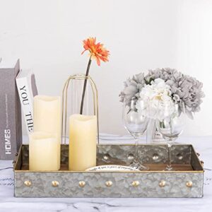 TABLECLOTHSFACTORY 19"x9.5" Galvanized Metal and Wooden Decorative Serving Tray with Handle for Wedding Banquet Party Decoration